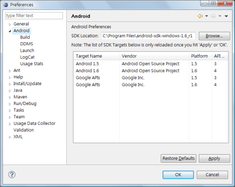 Set up the Android SDK path Set up the Android SDK path