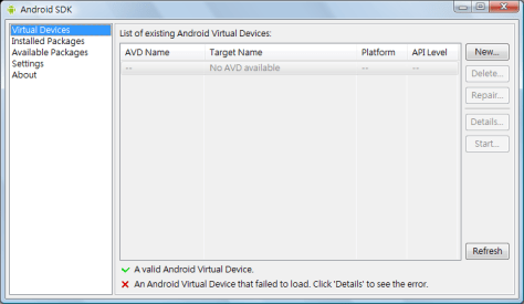Android SDK window Android SDK window