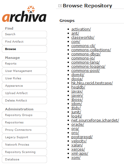 Browse the cached dependecies